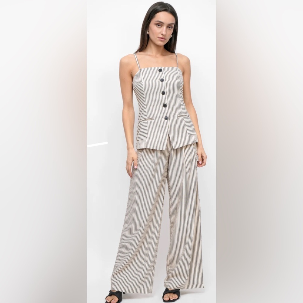 Greylin Stefani Pull Up Trouser Pants Striped Wide Leg High Rise Size M
